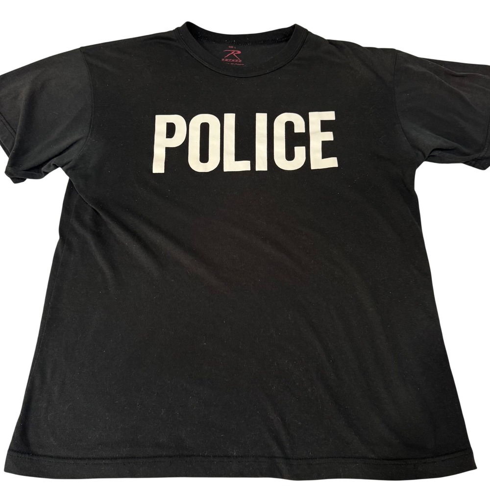 Rothco Police T-Shirt Men Large Black Short Sleeve Graphic Double Sided Print